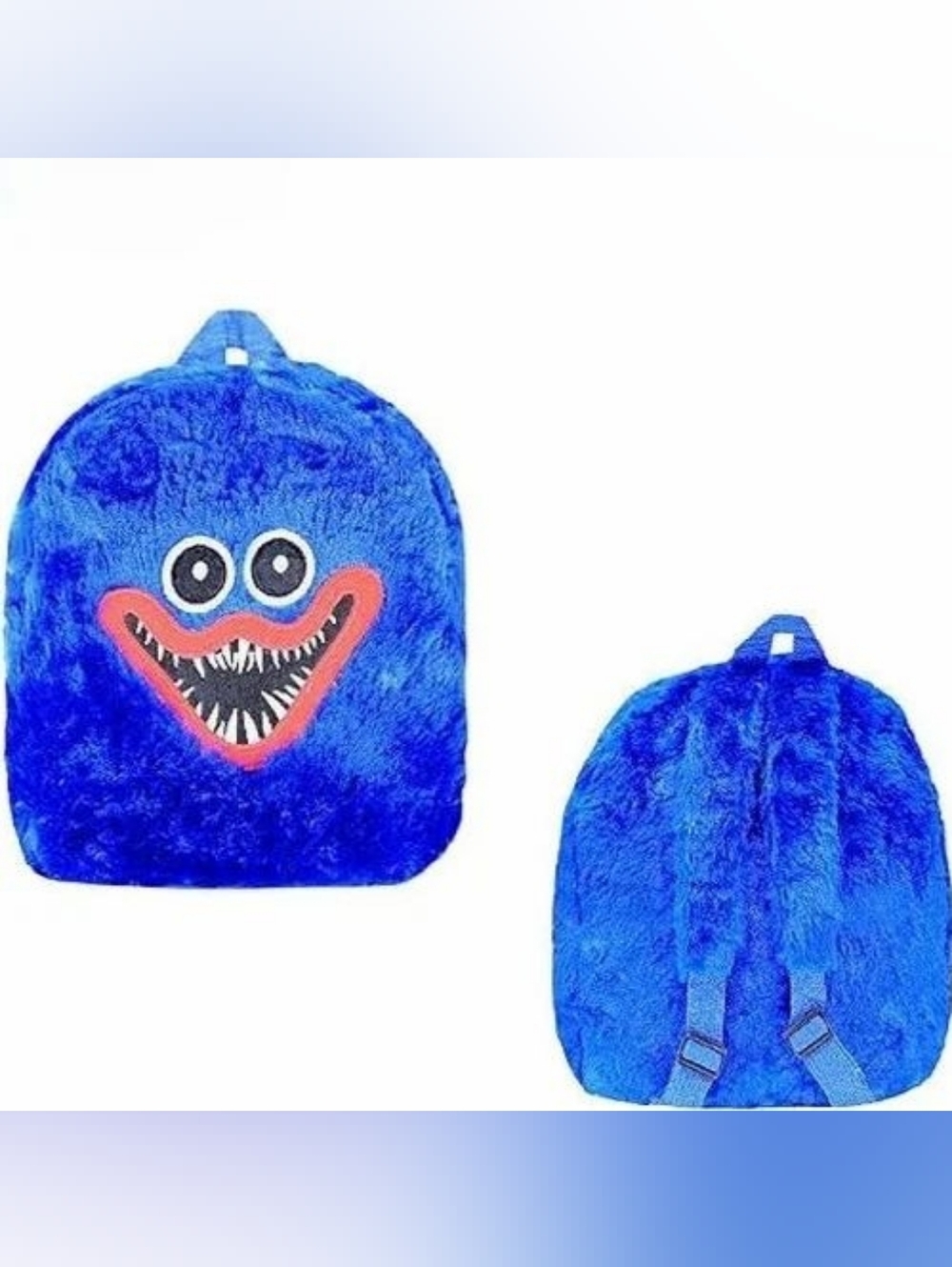 Huggy Wuggy Blue Fuzzy Character Backpack with Red Mouth Accent Backpack - Picture 3 of 5